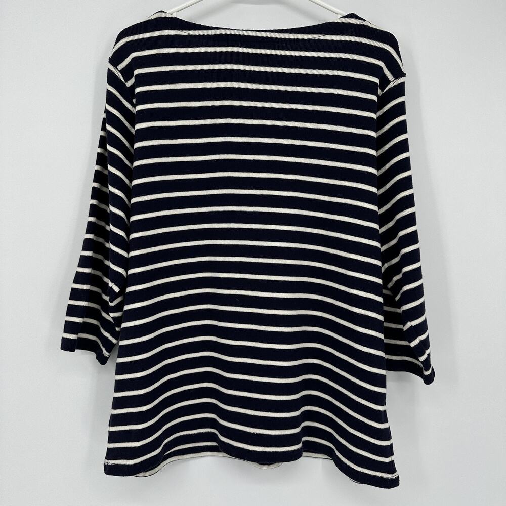 L.L.Bean Shirt Womens XL Blue White Stripe Boat Neck 3/4 Sleeve Cotton Top - Picture 8 of 9